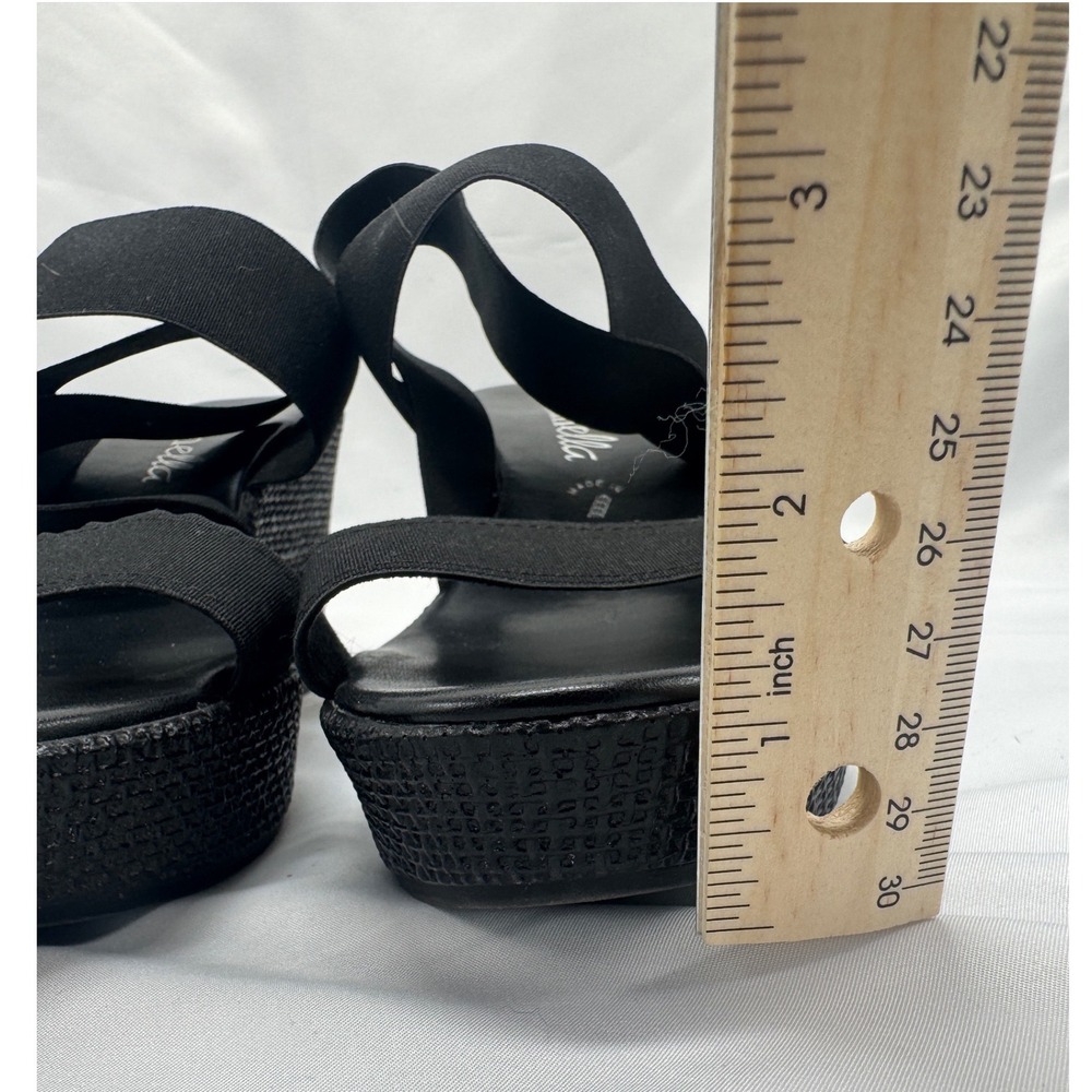 Womens Black Elastic Platform Strappy Wedge Sandals Size 9.5 Made in Italy - Picture 10 of 10